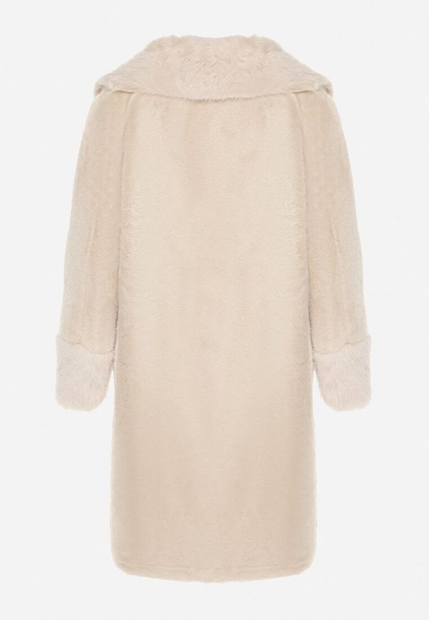 Born2be - Beżowa Długa Kurtka Futro z Wiskozą i Wsuwanymi Kieszeniami Ninnelira. Okazja: na spacer. Kolor: beżowy. Materiał: wiskoza, futro. Długość: długie. Sezon: jesień. Styl: wizytowy, elegancki