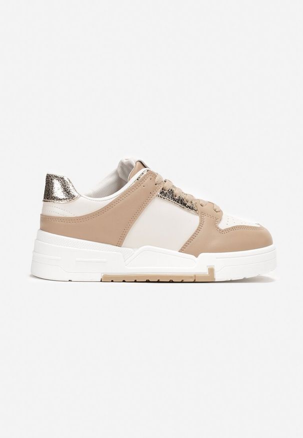 Born2be - Ciemnobeżowe Sneakersy ze Wstawkami i Sznurowaniem Kamilise. Nosek buta: okrągły. Zapięcie: sznurówki. Kolor: beżowy. Materiał: materiał. Obcas: na obcasie. Wysokość obcasa: niski