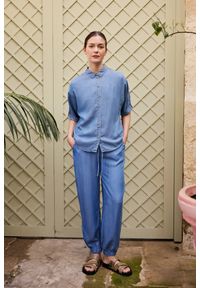 MOODO - Spodnie lyocell niebieskie. Kolor: niebieski. Materiał: lyocell #1