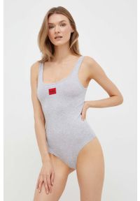 Hugo - HUGO body kolor szary gładki. Kolor: szary. Materiał: bawełna, materiał. Wzór: gładki #4