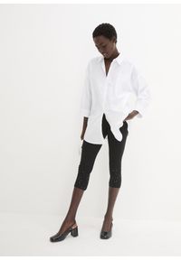 bonprix - Legginsy capri z mieszanki bawełny. Kolor: czarny. Materiał: bawełna. Wzór: aplikacja #2