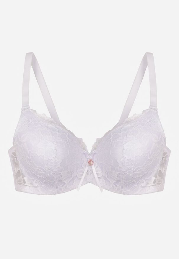 Born2be - Biały Koronkowy Biustonosz z Kokardką Nealenia. Kolor: biały. Materiał: koronka. Wzór: koronka