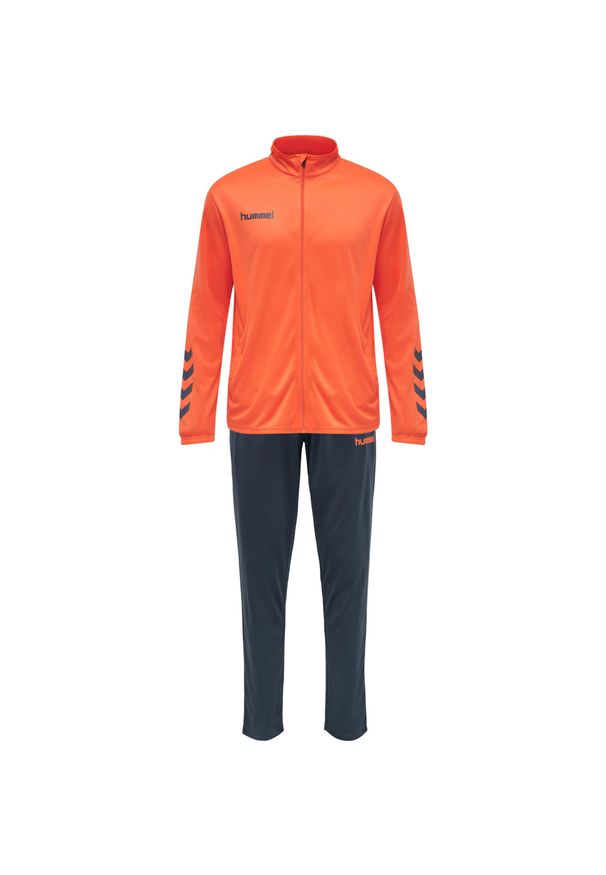 Dres Hummel Promo. Kolor: niebieski, wielokolorowy, pomarańczowy. Materiał: dresówka