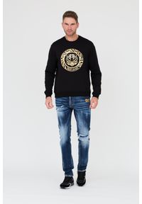 Just Cavalli - JUST CAVALLI Czarna męska bluza T-round Gold, Rozmiar M. Kolor: czarny. Wzór: nadruk #3