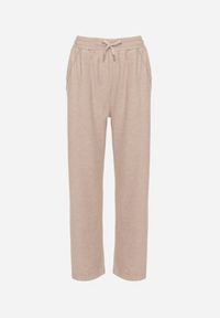 Born2be - Beżowe Spodnie z Wysokim Stanem Ozdobione Sznurkami Akleria. Okazja: na spacer. Stan: podwyższony. Kolor: beżowy. Materiał: jeans. Wzór: aplikacja #7