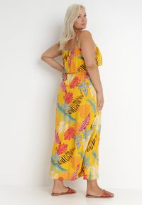 Born2be - Żółta Sukienka Morgarenna. Kolor: żółty. Długość rękawa: na ramiączkach. Wzór: aplikacja, kolorowy. Długość: midi #5