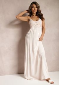 Renee - Jasnoróżowa Sukienka Hirlia. Kolor: różowy. Materiał: bawełna, koronka. Długość rękawa: bez rękawów. Wzór: koronka. Styl: boho. Długość: maxi #4
