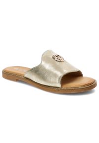 Złote Klapki Filippo Wygodne Buty Damskie. Kolor: złoty. Materiał: skóra ekologiczna. Sezon: lato #1