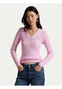 Polo Ralph Lauren Sweter 211971870006 Różowy Slim Fit. Typ kołnierza: polo. Kolor: różowy. Materiał: bawełna #1