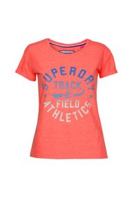 Koszulka turystyczna damska Superdry Trackster. Kolor: różowy. Materiał: bawełna, poliester, wiskoza. Wzór: nadruk #1