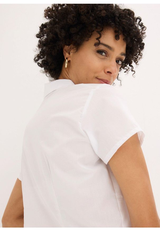 bonprix - Bluzka z krótkim rękawem, z popeliny. Kolor: biały. Długość rękawa: krótki rękaw. Długość: krótkie. Styl: klasyczny