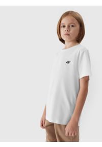 4f - T-shirt gładki chłopięcy. Kolor: biały. Materiał: bawełna. Wzór: gładki #1