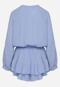 Born2be - Niebieski Wiązany Bawełniany Kombinezon Boho z Falbankami i Wiązaniem Lalelia. Kolor: niebieski. Materiał: bawełna. Sezon: lato. Styl: boho #6