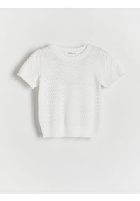 Reserved - Bluzka z domieszką wełny - złamana biel. Materiał: wełna. Wzór: ażurowy #1