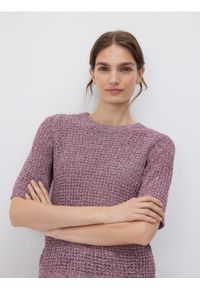 Reserved - Sweter z krótkimi rękawami - ciemnofioletowy. Kolor: fioletowy. Materiał: dzianina. Długość rękawa: krótki rękaw. Długość: krótkie