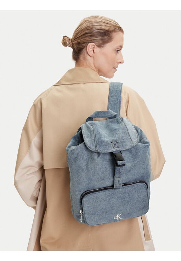 Calvin Klein Plecak Denim Luna Mini Flap Backpack LV04F3216G Błękitny. Kolor: niebieski. Materiał: materiał
