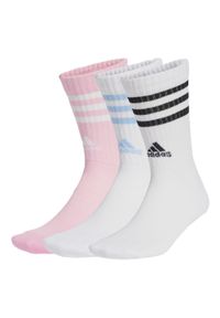 Adidas - 3-Stripes Cushioned Crew Socks 3 Pairs. Kolor: biały, różowy, wielokolorowy. Materiał: materiał