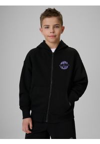 4f - 4F Bluza dresowa loose z kapturem chłopięca - czarna 146/152 (10-12 lat). Okazja: na uczelnię, na co dzień, na spacer. Typ kołnierza: kaptur. Kolor: czarny. Materiał: dresówka. Sezon: lato. Styl: casual #1