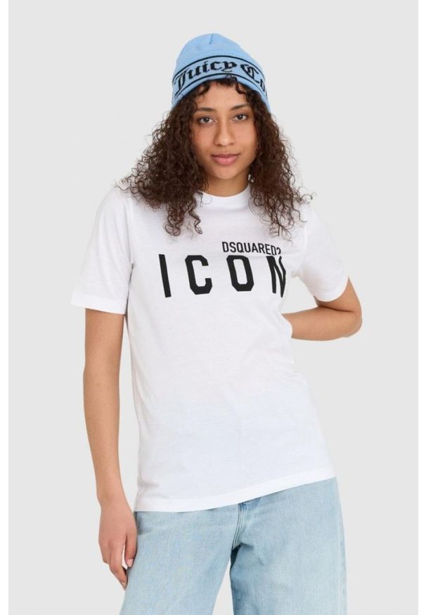 DSQUARED2 Biały t-shirt damski z logo icon, Rozmiar L. Kolor: biały. Materiał: bawełna