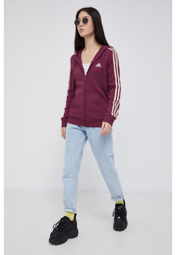 Adidas - adidas - Bluza. Okazja: na co dzień. Typ kołnierza: kaptur. Kolor: fioletowy. Materiał: bawełna, poliester. Styl: casual