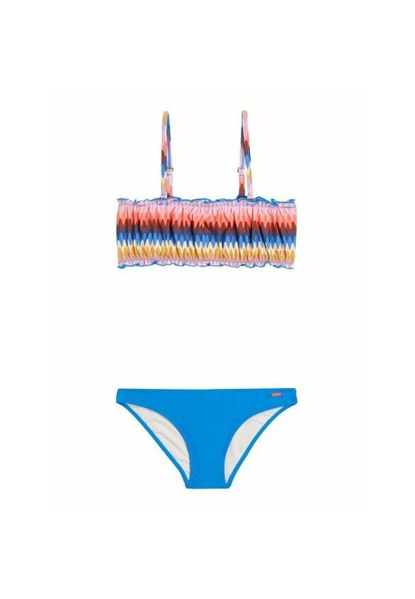 Dziewczęcy 2-częściowy kostium kąpielowy bandeau Protest Prtclaud. Kolor: niebieski. Wzór: nadruk, kolorowy, paski