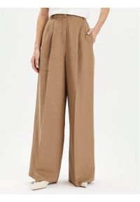 Weekend Max Mara Spodnie materiałowe Diletta 2415131062 Brązowy Wide Leg. Kolor: brązowy. Materiał: len