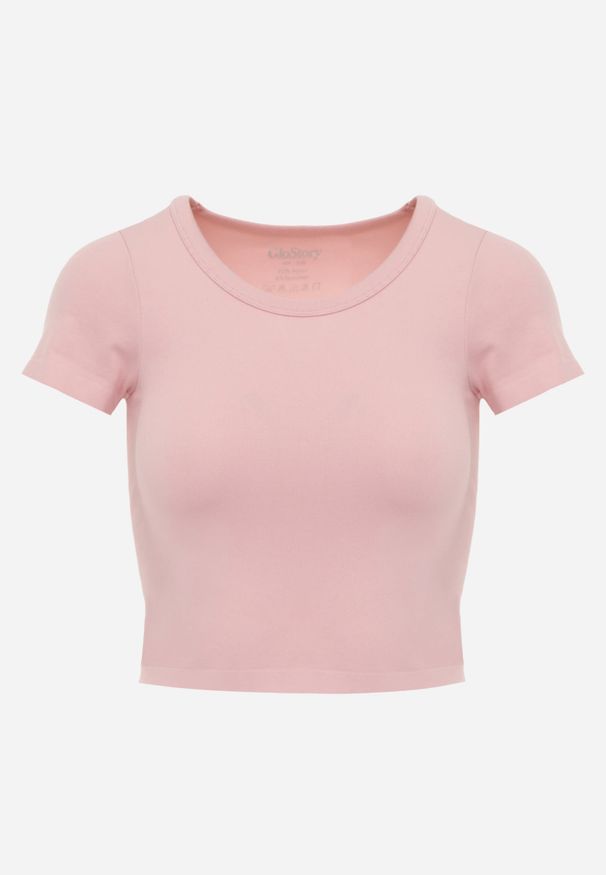 Renee - Różowy Krótki T-shirt Basic z Okrągłym Dekoltem Gresalor. Okazja: na co dzień. Kolor: różowy. Materiał: jeans, zamsz. Długość: krótkie. Styl: klasyczny, casual