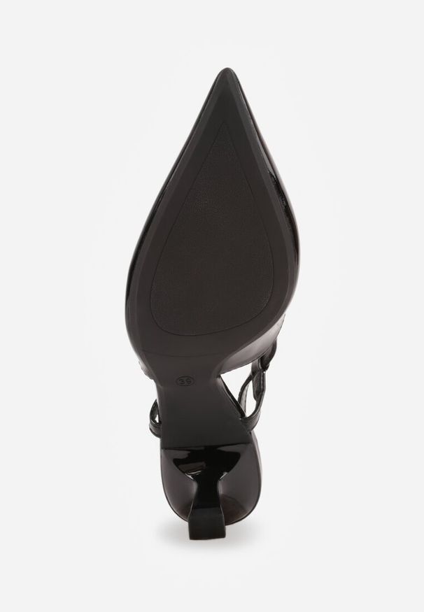 Renee - Czarne Czółenka na Szpilce Typu Kaczuszka Peep Toe Ozdobione Klamrami Evalssia. Okazja: na co dzień. Nosek buta: otwarty. Zapięcie: klamry. Kolor: czarny. Materiał: jeans. Wzór: aplikacja. Obcas: na szpilce. Styl: elegancki, casual