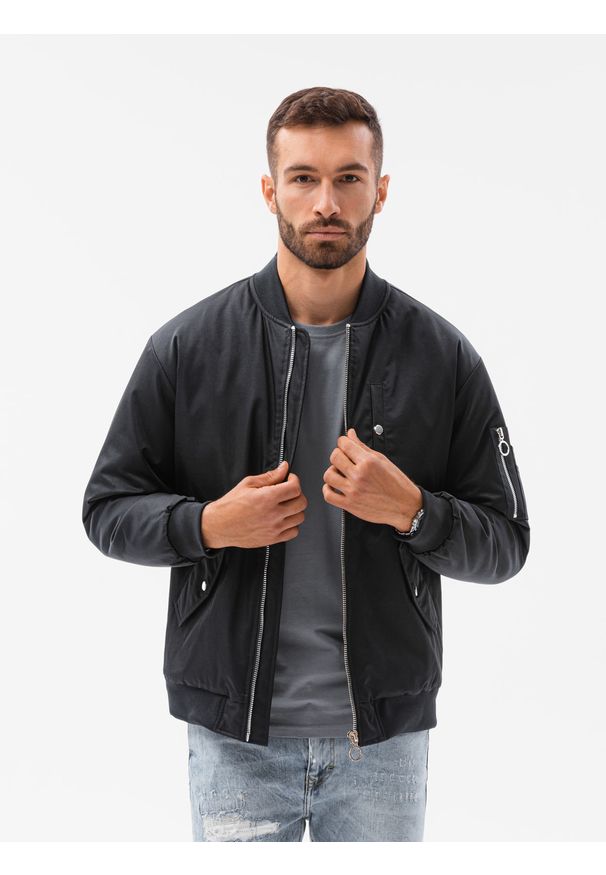 Ombre Clothing - Kurtka męska ocieplana bomberka C516 - czarna - XXL. Kolor: czarny. Materiał: poliester