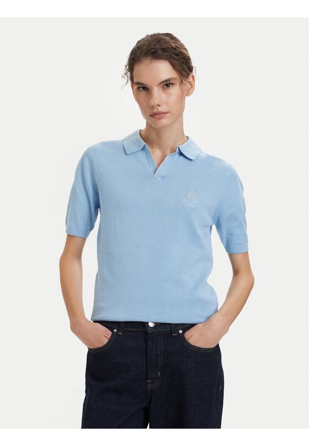Beverly Hills Polo Club Polo P-SS26W-M550273 Niebieski jasny Regular Fit. Typ kołnierza: polo. Kolor: niebieski. Materiał: bawełna