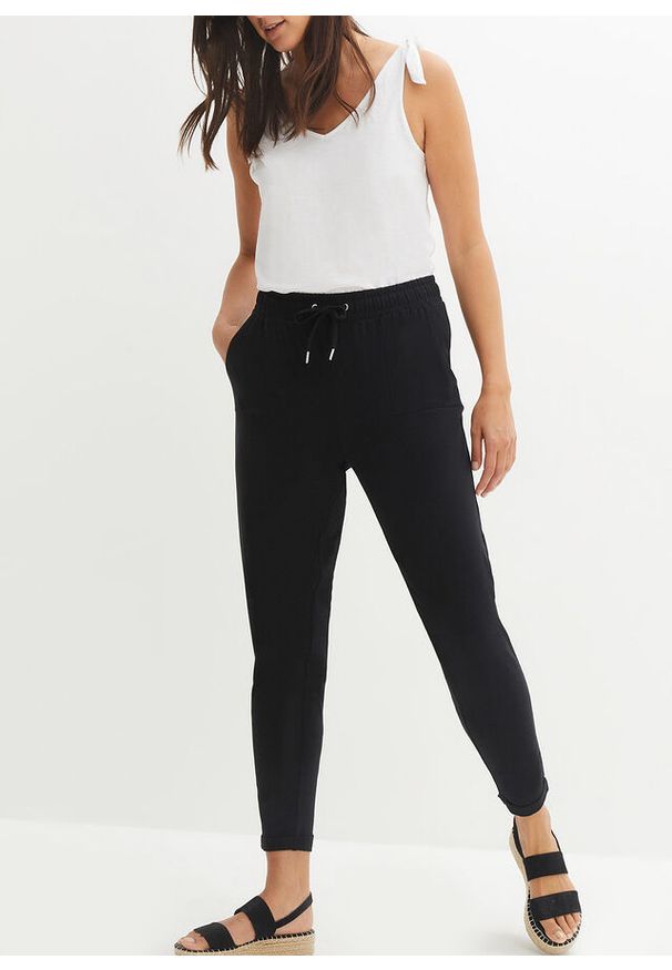 bonprix - Spodnie z dżerseju z elastycznej mieszanki bawełny. Kolor: czarny. Materiał: jersey, bawełna