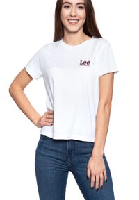 Lee - LEE T SHIRT DAMSKI LOGO TEE WHITE L41WHC14. Wzór: nadruk #5