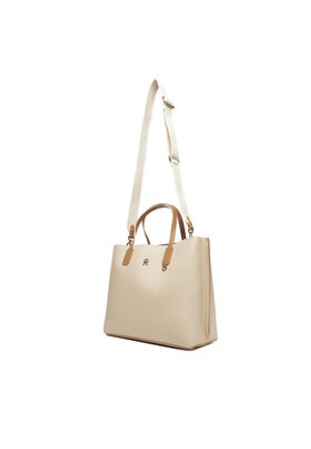 TOMMY HILFIGER - Tommy Hilfiger Torebka Th Distinct Satchel AW0AW17463 Beżowy. Kolor: beżowy. Materiał: skórzane