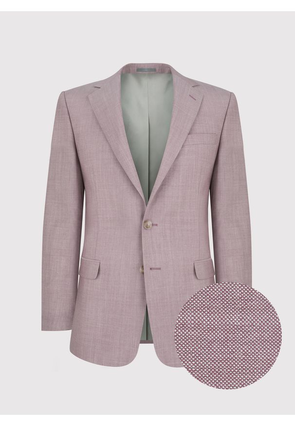 Pako Lorente - PAKO LORENTE – Gładka różowa marynarka garniturowa męska. Okazja: na ślub cywilny, na wesele, na komunię. Kolor: różowy. Materiał: wełna. Wzór: gładki. Styl: boho