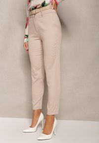 Renee - Beżowe Spodnie o Fasonie Cygaretek High Waist Orangia. Okazja: na spotkanie biznesowe, do pracy. Stan: podwyższony. Kolor: beżowy. Styl: biznesowy, klasyczny, elegancki #3