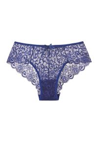 Intica - Majtki brazyliany z delikatnej koronki Bertina. Kolor: niebieski. Materiał: koronka. Wzór: koronka