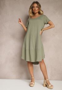 Renee - Zielona Sukienka z Wiskozy o Rozkloszowanym Kroju Irisena. Okazja: na co dzień. Kolor: zielony. Materiał: wiskoza. Typ sukienki: proste. Styl: elegancki, casual