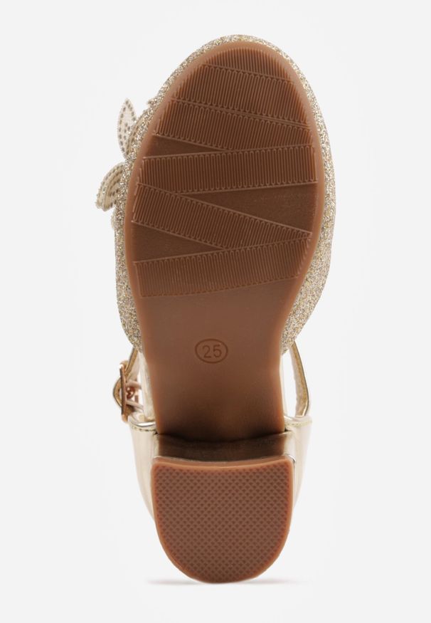 Born2be - Złote Sandały na Niskim Obcasie Ozdobione Brokatem Cyrkoniami i Kwiatami 3D Venatia. Kolor: złoty. Wzór: aplikacja, kwiaty