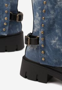 Born2be - Niebieskie Botki z Wywiniętą Cholewką i Klamrą Danelite. Okazja: na co dzień. Zapięcie: klamry. Kolor: niebieski. Materiał: jeans. Szerokość cholewki: normalna. Styl: casual, elegancki #6