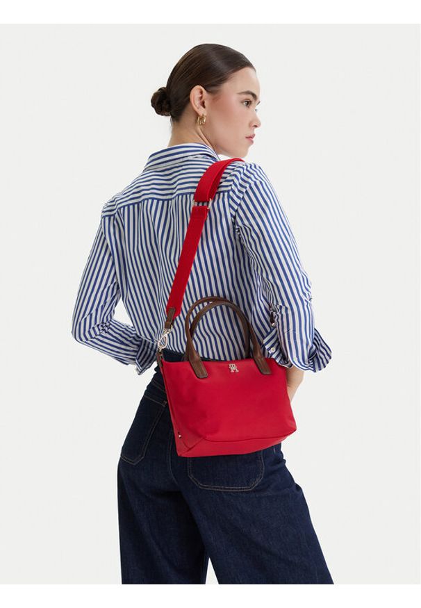 TOMMY HILFIGER - Tommy Hilfiger Torebka Popette Mini Tote AW0AW17709 Czerwony. Kolor: czerwony. Materiał: skórzane