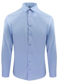 Delikatnie Wyszczuplana (Slim) Męska Koszula - Lanier - Jasnoniebieska. Kolor: niebieski. Materiał: poliester, lycra, bawełna. Styl: sportowy, klasyczny #1