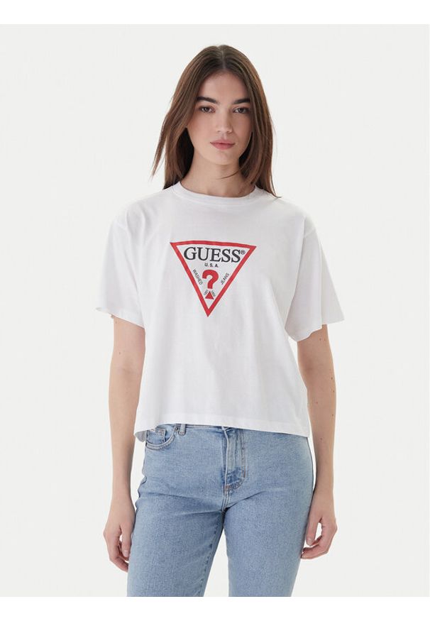 Guess Jeans T-Shirt W4YI73 K8HM0 Biały Boxy Fit. Kolor: biały. Materiał: bawełna