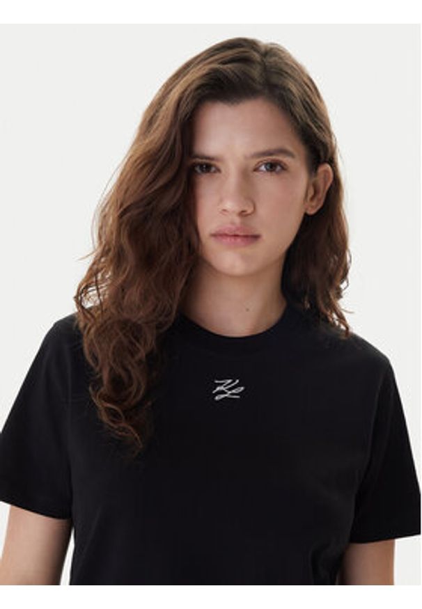 Karl Lagerfeld - KARL LAGERFELD T-Shirt B1W17091 Czarny Regular Fit. Typ kołnierza: dekolt w karo. Kolor: czarny. Materiał: bawełna
