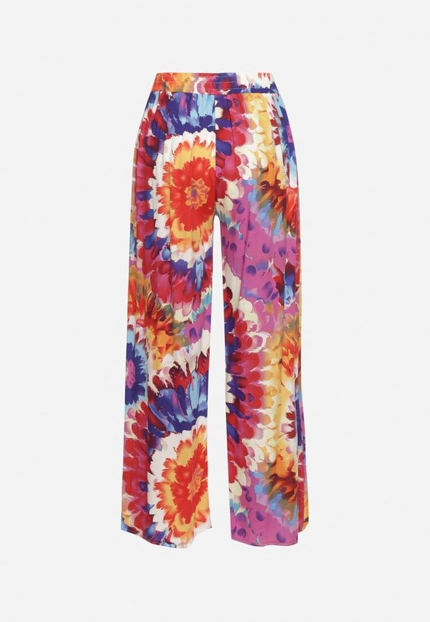 Born2be - Czerwone Szerokie Spodnie z Wiskozą i Wysokim Stanem ze Wzorem Tie-Dye i Gumką w Pasie Halflea. Stan: podwyższony. Kolor: czerwony. Materiał: wiskoza. Sezon: lato