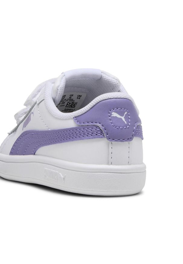 Puma - Niemowlęce skórzane sneakersy Smash 3.0 V PUMA White Lavender Alert Purple. Kolor: fioletowy, niebieski, wielokolorowy, biały. Materiał: skóra. Sport: turystyka piesza