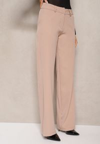 Renee - Beżowe Eleganckie Spodnie Garniturowe o Szerokim Kroju z Kieszeniami Zinolana. Okazja: na spotkanie biznesowe, na co dzień. Kolor: beżowy. Styl: elegancki #5