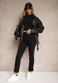 Renee - Czarne Jeansy High Waist z Paskiem z Klamrą i Podwiniętymi Nogawkami Lerialen. Stan: podwyższony. Kolor: czarny. Styl: elegancki #1