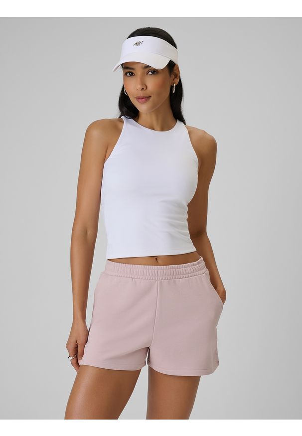 4f - 4F Koszulka bez rękawów slim gładka damska - biała S. Kolor: biały. Materiał: materiał, dzianina. Długość rękawa: bez rękawów. Wzór: gładki