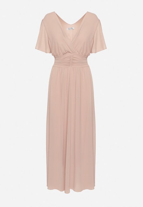 Born2be - Ciemnoróżowa Kopertowa Sukienka Maxi z Gumką w Pasie Narlin. Okazja: na wesele, na ślub cywilny, na studniówkę. Typ kołnierza: dekolt w serek. Kolor: różowy. Typ sukienki: kopertowe. Styl: klasyczny. Długość: maxi