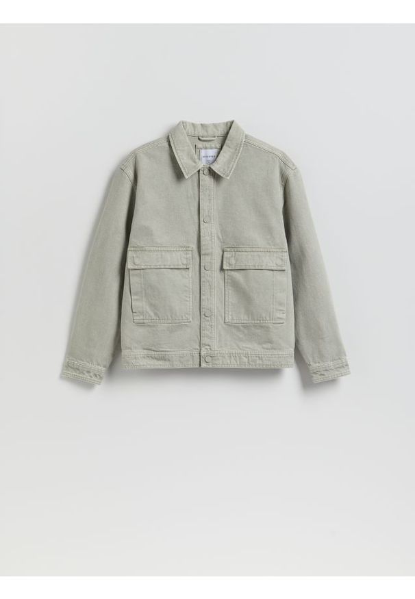 Reserved - Jeansowa kurtka z efektem sprania - zielony. Kolor: zielony. Materiał: jeans